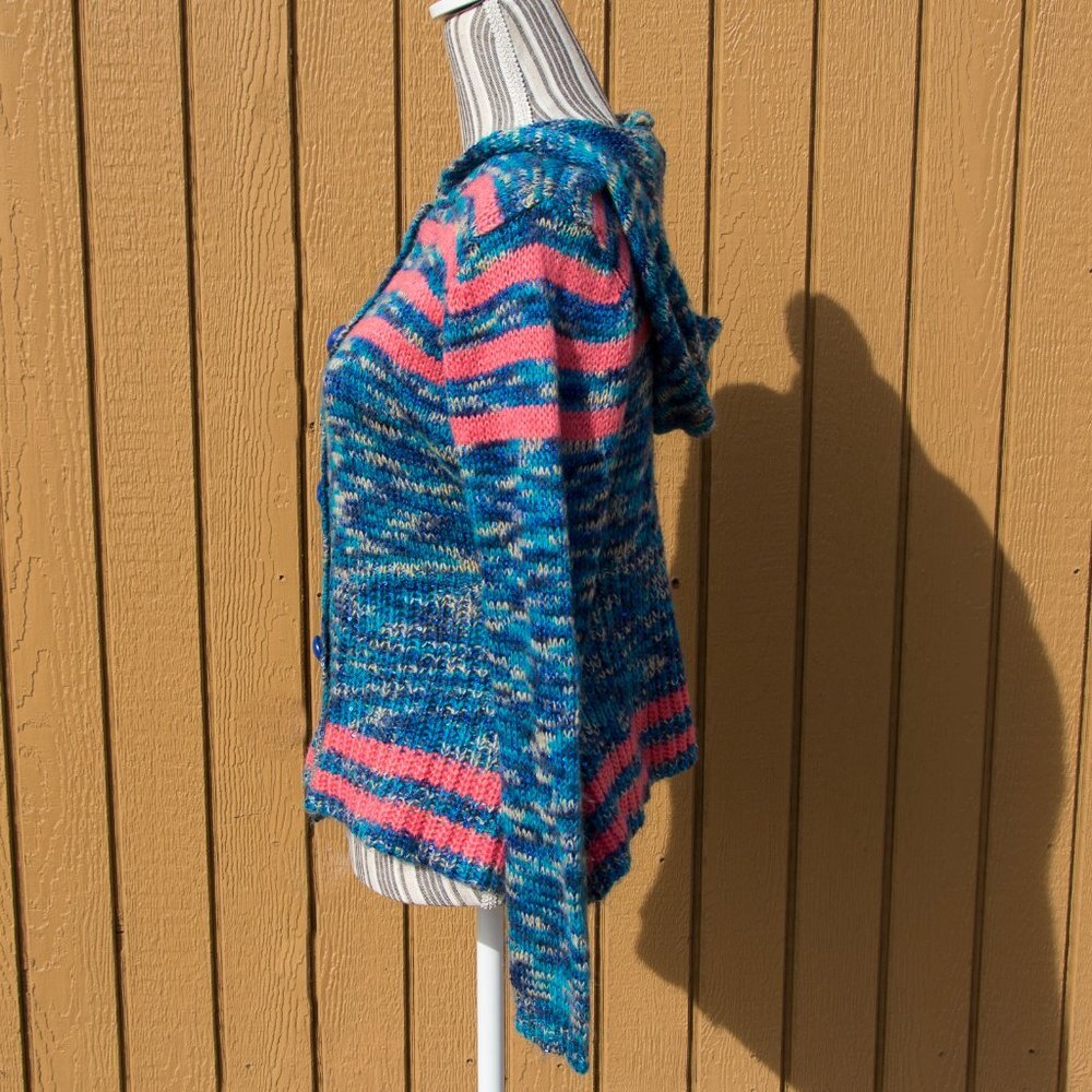 Miss Morena Hooded Cardigan Sweater Large Blue & Coral - Picture 2 of 8
